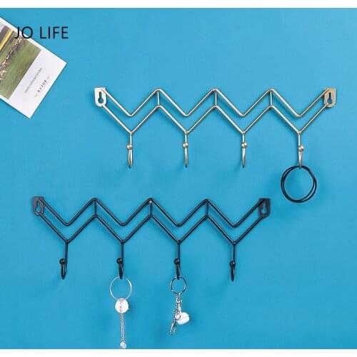 JO LIFE Nordic Style Wall Mounted Ironwork Metal Hook Wave Shaped Multifunction Storage Hook Rack
