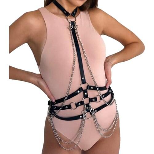 Leather Body Harness Straps Women Gothic Chest Cage Belt Stockings Sexy Leg Bondage Garter Suspender Bdsm Lingerie Sword Belt