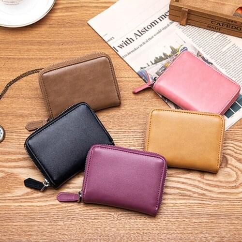 Leather Credit Card Wallet RFID Zipper Coin Purse Cash Pocket Organizer Holder Pouch for Women Men
