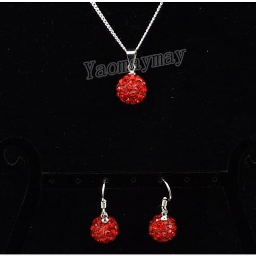 Red Disco Ball Pendant Earrings And Necklace Crystal Jewellery Set 10 Sets Wholesale