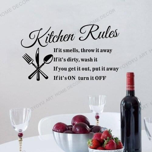 Creative Kitchen Rules Text Restaurant Wall Sticker Home Cupboard Decal Mural DIY Home Decor for Kitchen Restaurant decor rb334
