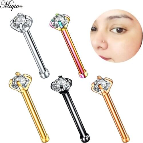 Miqiao 1pc Stainless Steel Rod Nose Nails Electroplated Straight Rod Round CZ Opal Jewelry Piercing for Women