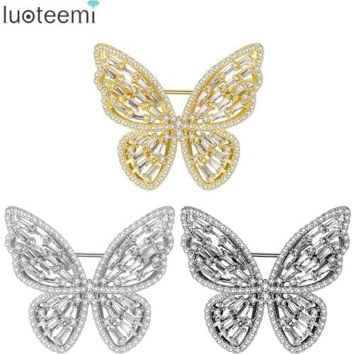 LUOTEEMI Design Exquisite Butterfly Brooch for Women Wedding & Party Luxury CZ Three Colors Female Pins Jewelry Christmas Gifts