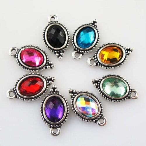 Fashion 8Pcs Mixed Retro Tibetan Silver Color Acrylic Oval Charms Pendants 9x16.5mm
