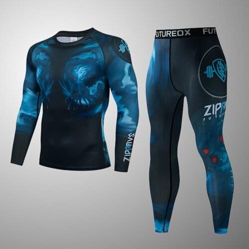 Men Sport Suit MMA Compression T-shirt Gym Fitness Running Jogging Training Muay Thai Kit Bjj Rashguard Man Jiu Jitsu Boxing Set