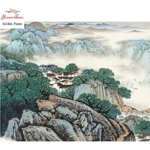 Golden Panno,Needlework,DIY DMC Cross stitch,Sets For Embroidery kit 14ct unprinted border town Cross-Stitching,christmas1227