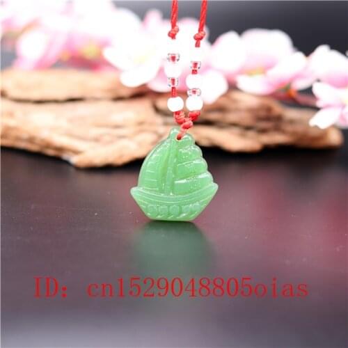 Natural Green Chinese Jade Sailboat Pendant Agate Necklace Charm Jewelry Carved Amulet Fashion Accessories Gifts for Women Men