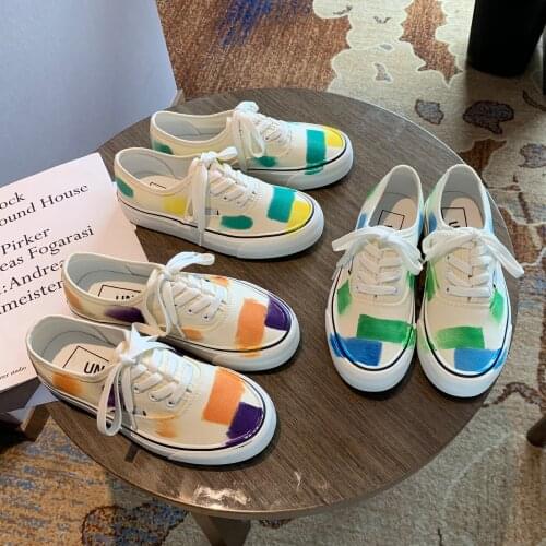 2021 Summer New DIY Artistic Hand-painted Canvas Shoes Female Students Korean Chic Stylish Gumshoes Girl Sneakers Graffiti 35-40