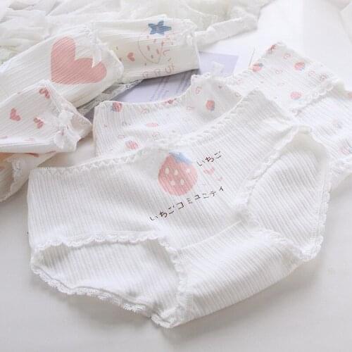 2020 new girls underwear 5pc/lot lace cotton Strawberry middle waist briefs young girl panties Teenagers wholesales hot sales