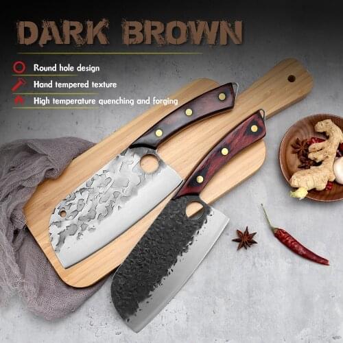 XYj Full Tang Santoku Chef Knife 7 inch Serbian Nakiri Knife Non-stick Stainless Steel Cleaver Kitchen Knives for Meat Vegetable