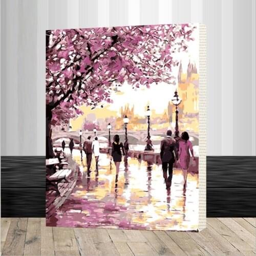 Framed Cherry Blossoms Road Diy Oil Painting By Numbers Kits Wall Art Picture Home Decor Acrylic Paint On Canvas For Artwork