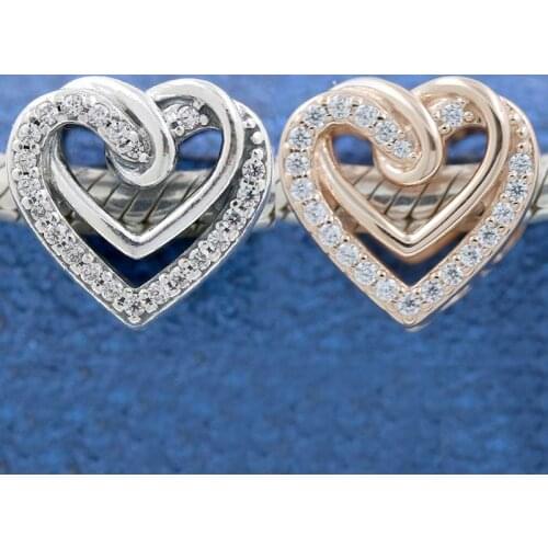 Original Rose Sparkling Hearts Entwined With Crystal Beads Fit 925 Sterling Silver Bead Charm Pandora Bracelet Diy Jewelry
