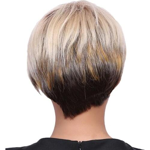 20 cm Short Bob Hair Wigs Straight with Side Bangs Cosplay Daily Party Wig for Women Natural Real Human Hair with Free Wig Cap