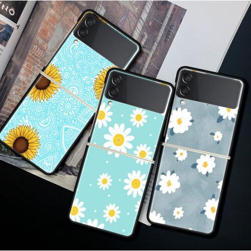 For Samsung Galaxy Z Flip 3 5G Case Luxury Matte Black Hard Phone Cover ZFlip 3 Shockproof Fundas Shell Beautiful Flowers Coque