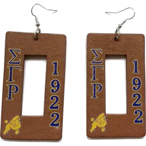 Rectangle Sigma Gamma Rho Sorority 1922 Poodles Wooden Earrings Jewelry