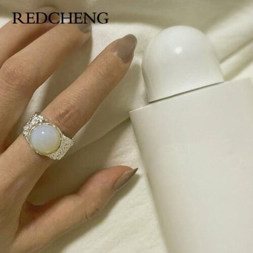 REDCHENG 925 Sterling Silver Large Gems Opening Rings for Charm Women Temperament Elegant Geometric Engagement Jewelry Gifts