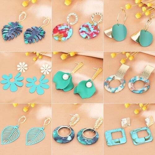 Korean womens green earrings for women 2021 drop earrings fashion jewelry lovely geometric pendant earings fashion accessories