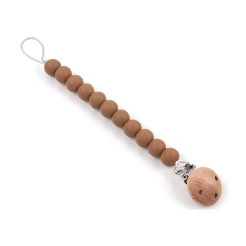 Baby Pacifier Clip Silicone Bead Pacifier Holder Wooden Clip