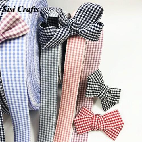 Sisi Crafts Tape Blue Pink Black Plaid Ribbon Red 10 25 40mm Fabric Gingham Bias Layering DIY Hair Bow Collar Handmade Accessory