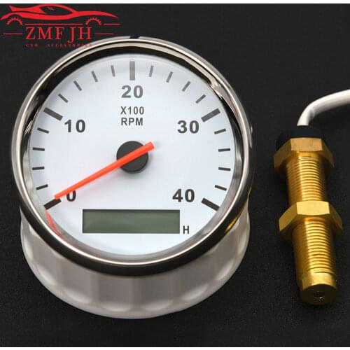 Car Boat 85mm Tachometer Gauge LCD Hour Meter 0-3000 4000 6000 8000RPM Tacho Sensor Marine Tacho Meters 12V/24V Red Backlight