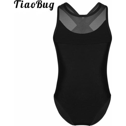 TiaoBug Kids Sleeveless Mesh Splice Cutout Professional Ballet Dance Leotard Girls Gymnastics Leotard Ballerina Party Bodysuit