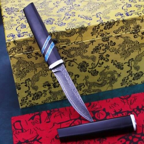 Japanese outdoor high hardness field defense, survival tactical knife, hunting Yoshino Damask steel Samurai small straight knife