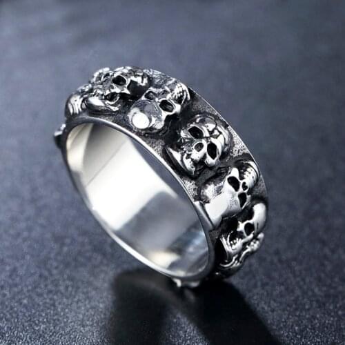 Vintage Dense Skeleton Skull Ring Fashion 316L Stainless Steel Biker Skull Ring Men Women Fashion Punk Gothic Jewelry Wholesale