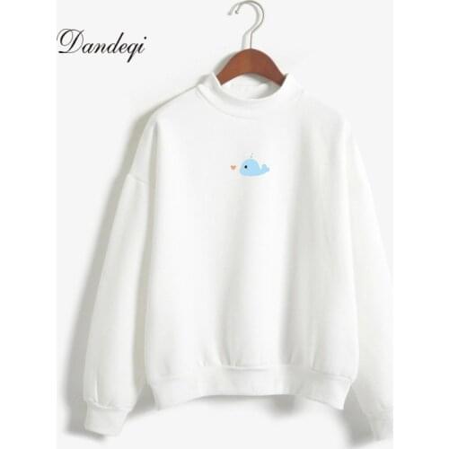 Women Hoodies Sweatshirts New Candy Color Long Sleeve Fleece Casual Harajuku kawaii Cartoon Dolphin Printed Loose Pullover Tops