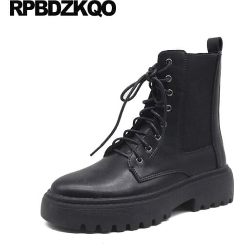 Lace Up Short Women Boots Winter 2021 Round Toe Shoes Flat Ankle Combat Fall Cheap Military Autumn Army Waterproof Black Fur New