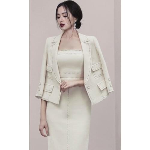 2020 winter new fashion womens wear small fragrance LAPEL SUIT medium length dress suit womens wear