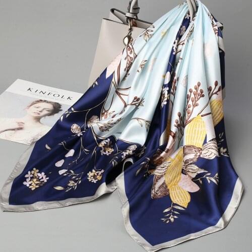 Fashion Kerchief Silk Satin Neck Scarves For Women Floral Print Hijab Scarf Female 90*90cm Square Shawls Hair Scarfs For Ladies