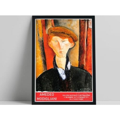 1976 Amedeo Modigliani Vintage Exhibition Poster, Modigliani Young Man With Cap Canvas Painting, Expressionism Home Wall Decor