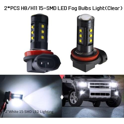 2Pcs H8/H11 15SMD Cool White LED Fog Light Bulbs Car DRL Driving Lamp Clear Lens Fit All Cars