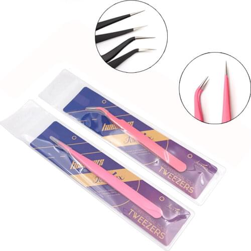 2Pcs Straight and Curved Eyelash Tweezers Nail Art Acrylic Gel Rhinestones Picking Tool Anti Acid Nipper Eyelashes Extension