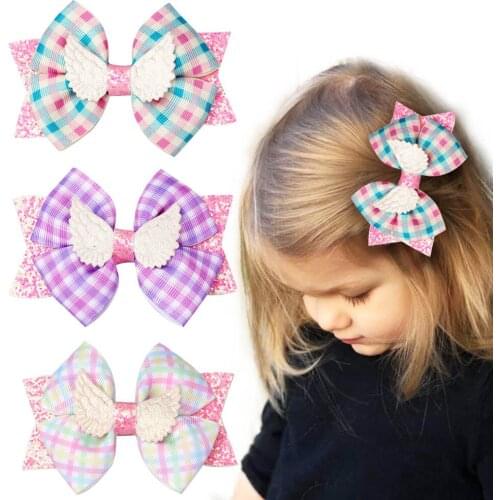 3.5" Girls Hair Accessories Hair Bow Sequin Swallowtail angel wings HairPin Handmade Boutique Hair Clip Kids Headdress Tiaras