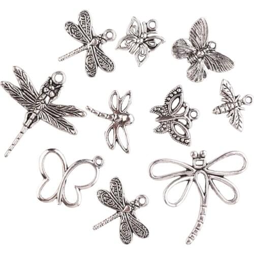30pc/lot Metal Butterfly Charms Beads Handmade Antique Dragonfly Pendant For Women Jewelry DIY Making Necklace Bracelet