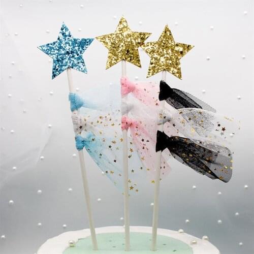 3PCS Cake Topper Decorative Glitter Star Cupcake Pick Cake Decor For Birthday
