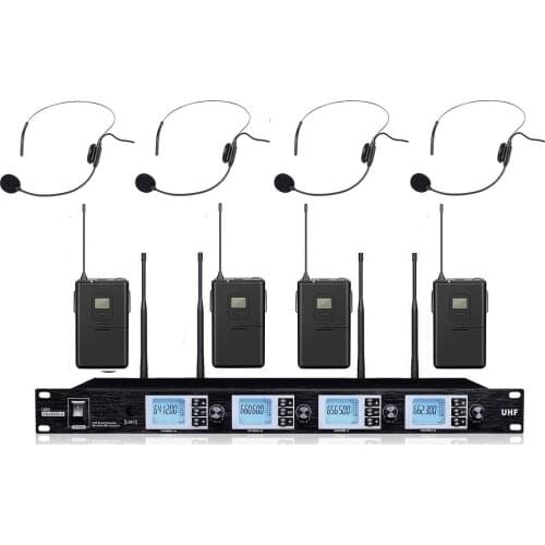 4-Channel microfono condensador UHF Beige Headset Headworn Wireless Microphone mic System