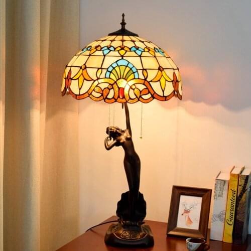 40cm baroque retro table lamp Tiffanys stained glass villa living room bedroom bar porch Goddess of girl decorative desk lamps