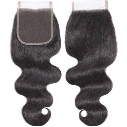 4x4 Body Wave Lace Closure MIddle/Free Part Human Hair Natural Color Brazilian Remy Hair Closure With Baby Hair Bleached Knots