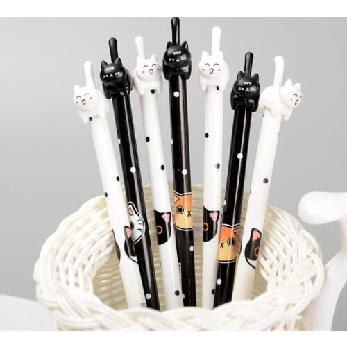 50PCS Beating Cat Tail Cute Cat Gel Pen Full Needle Tube 0.5mm Black Student Stationery Office Accessories