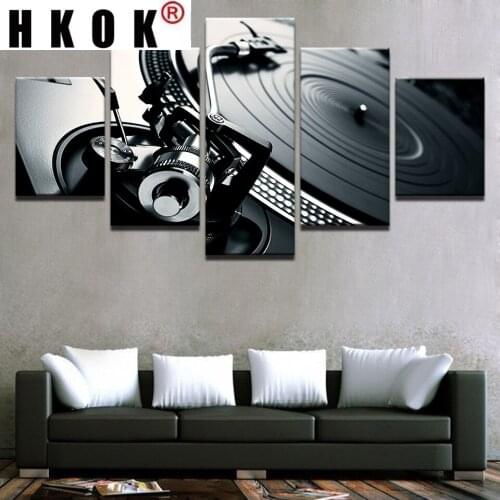 HKOK Abstract 5 Pieces Canvas Paintings Posters Prints Music DJ Console Instrument Club Of Bar Sofa Wall Art Pictures Home Decor