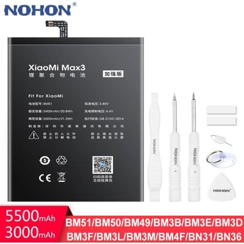 NOHON BM51 BM50 BM49 BM3B BM3E BM3L BM4F Battery For Xiaomi Mi Max 3 2 5X 6X CC9 9 9SE 8 8SE Mix2 Mix2S Max3 Max2 Phone Bateria