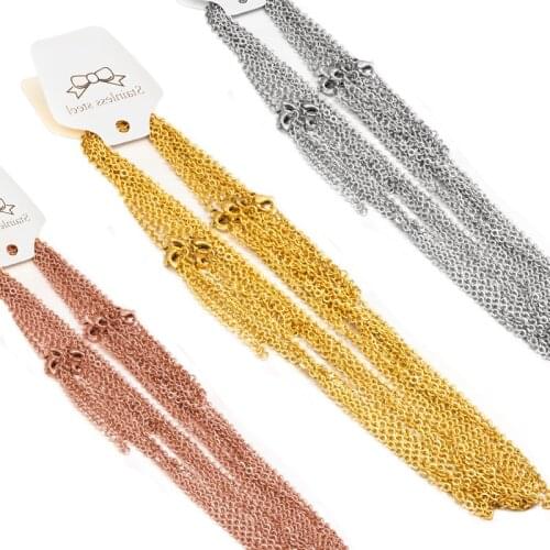 10pcs/lot 45+5cm Adjustable Gold Stainless Steel Link Chain Necklaces Jewelry Cuban Chains DIY Bracelets Crafts Wholesale