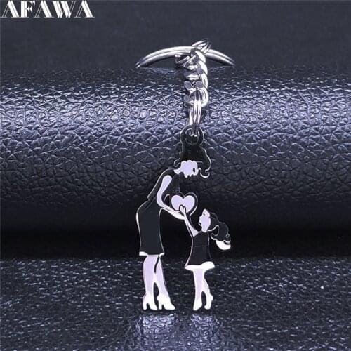 2021 Fashion Mum and Daughter Love Stainless Steel Key Chain for Women Silver Color Keychains Jewelry llaveros mujer N537S01