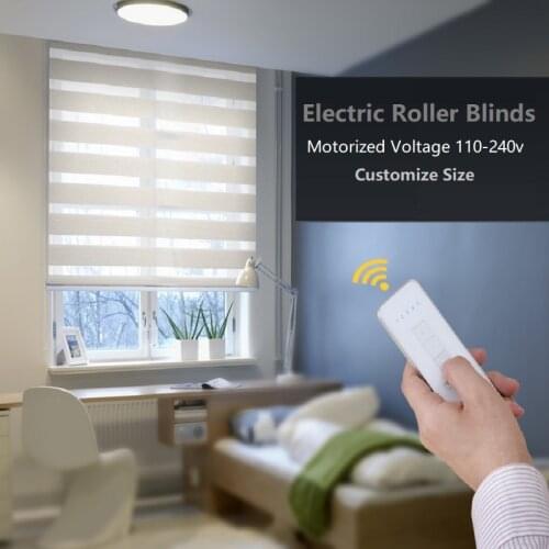 Electric Zebra Roller Blinds Remote Control Rechargable Battery Motor And Solar Pannel Wireless Motorized Power DC 110-240V