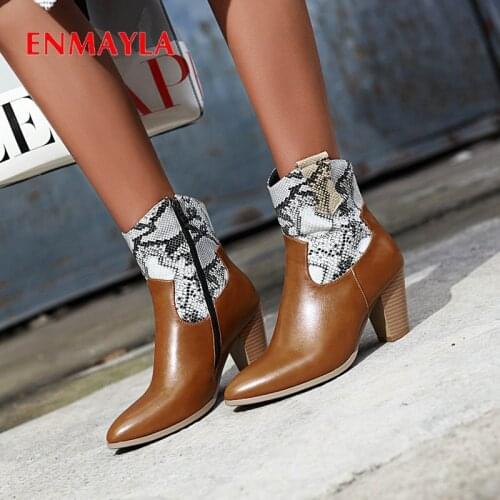 ENMAYLA 2019 Sexy Spike Heels Boots Women PU Luxury Shoes Women Designers Animal Prints Microfiber Black Boots Size 34-43