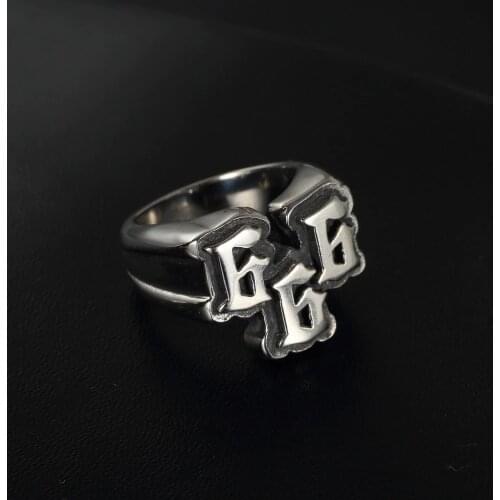 European And American Mens Punk Stainless Steel Digital 666 Ring Jewelry
