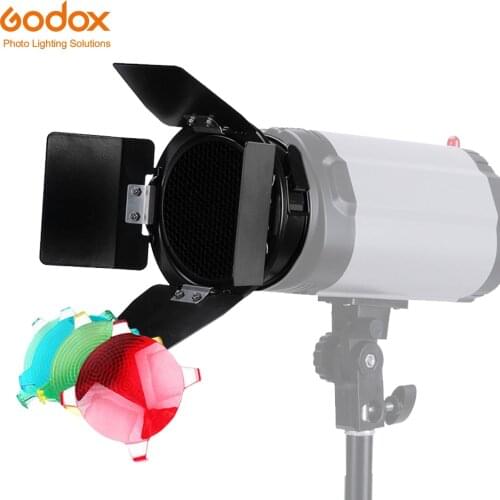 Godox BD-03 Barn Door With Honeycomb Grid and 4 Color Filter Kits for Photo Studio Flash K-150 K-180 250SDI 300SDI E250 E300