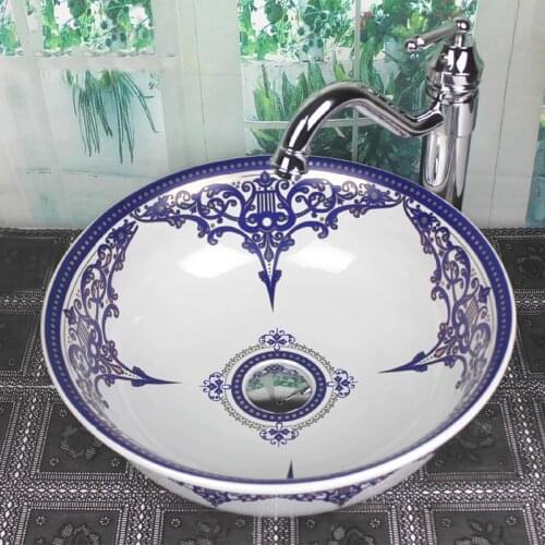 Chinese Hand Painted Blue And White Art Ceramic Porcelain Basin Bathroom Bowl
